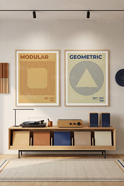 Tontilika Geometric Modern Art 2-Piece Wooden Framed Painting Set