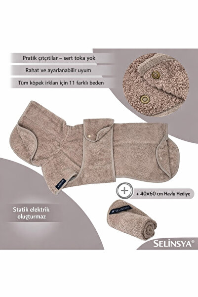 Selinsya 100% Cotton Dog Bathrobe – Super Absorbent, Adjustable – Beige