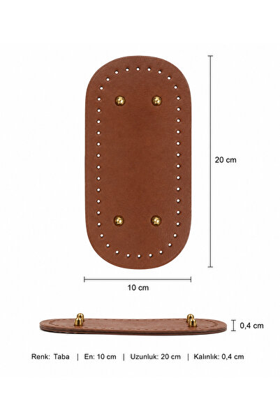 Kardelux Oval Suni Deri Çanta Tabanı 10x20cm-Delikli Çanta Alt Tabanı-Çanta A...