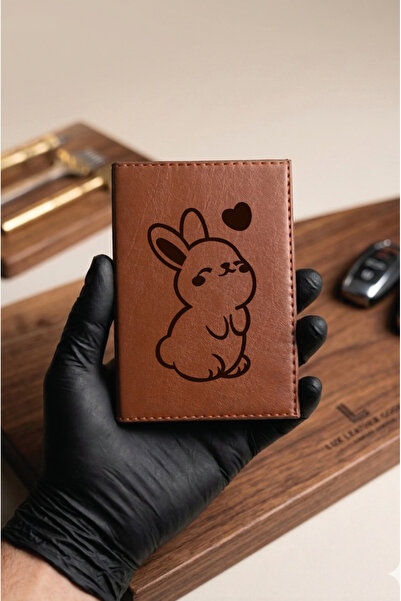 Yalıgraf Reklam Tabela Cute Bunny Brown Leather Stitched Vehicle License Hold...