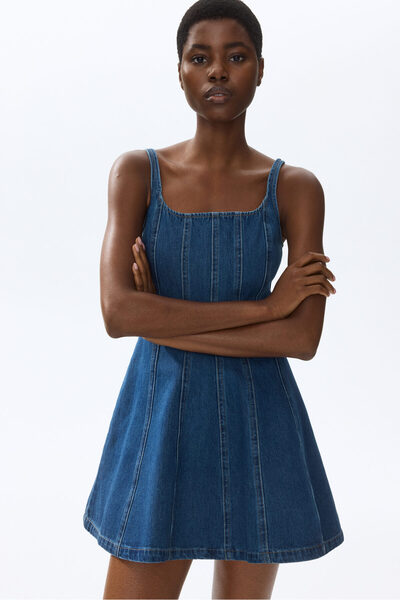 H&M Kloş Etekli Kot Elbise