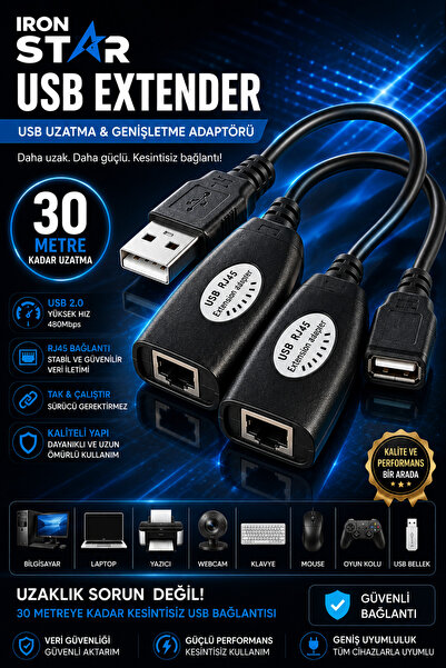 IRONSTAR USB Extender RJ45 Adaptör / USB RJ45 Uzatma Aparatı /USB Cat5 Cat6 U...
