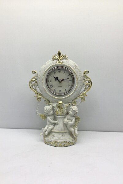 OEM Dekoratif Beyaz Altın Melek Masa Saati Biblo 27x19x9 Cm