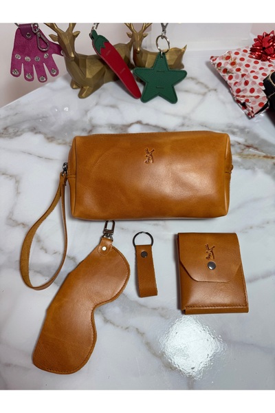 SANAT 100% Genuine Crazy Leather Minimalist 5-Piece Accessory Set: Handbag - ...