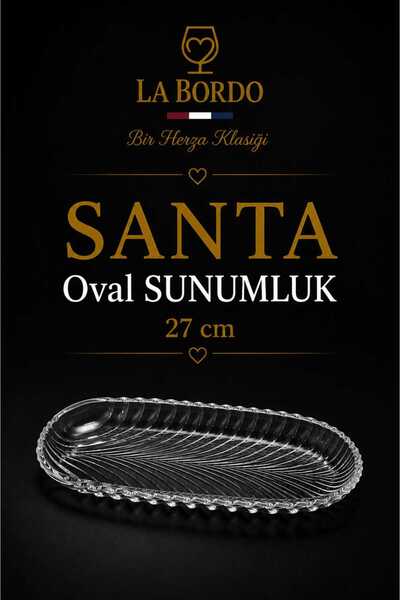 Herza House Santa Kristal Desenli Oval Cam Servis ve Sunum Tabağı - 27x11 cm
