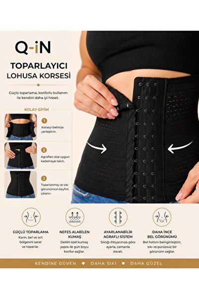 Q-İN Toparlayıcı Lohusa Korsesi Agraflı Ayarlanabilir Doğum Sonrası Karın Bel ve Sırt Toparlayıcı Nefes Alan Korse