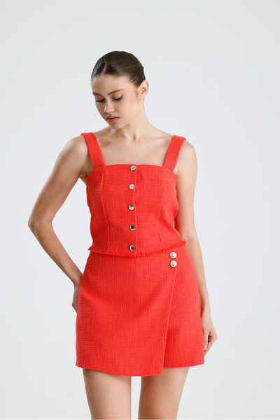 Sense Şanel bluza sa teksturiranim gumbima i remenom | BUST35122 Koralj