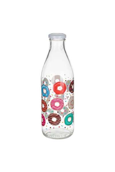 OEM Sticlă 1 L cu model Donuts, design vesel și capac metalic alb