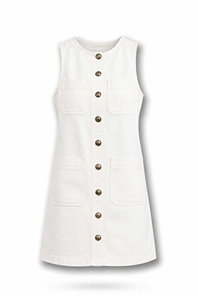 5in1Canpolat Ekru Denim Mini Elbise 37485