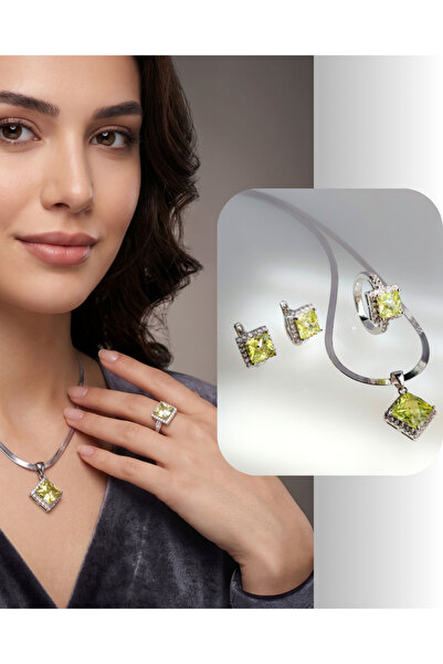 LUNA LUSTER 925 Ayar Gümüş Zebercet Peridot Doğal Taşlı Baget Tasarım Kadın M...