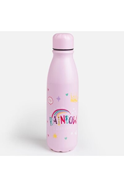 OEM Sticlă de apă din aluminiu roz cu model unicorn curcubeu 600ml