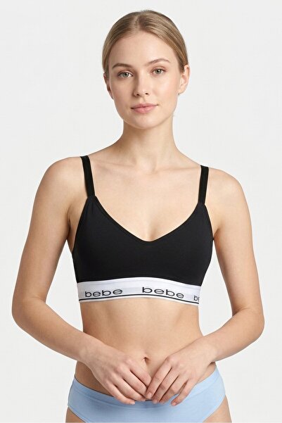Bebe Women Brand Logo Padded Bralette, Black