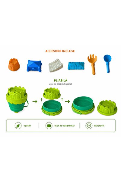 ADIRI SHOP Set găletușă pliabilă pentru nisip cu accesorii și forme de constr...