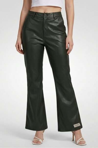 The Giving Movement Women Regular Fit Solid Straight Pants, Dark Olive