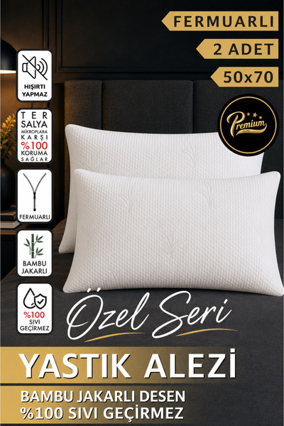 WİESSE 2 ADET - BAMBU YASTIK ALEZİ - ÖZEL SERİ - JAKARLI - %100 SIVI GEÇİRMEZ