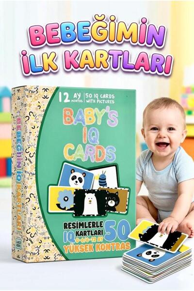 Tıfıl Toys Bebeğimin İlk IQ Kartları 0-12 Ay Bebekler İçin Resimli Yüksek Kon...