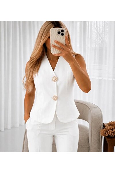 Ekim Store Çift Gold Düğmeli Yelek Pantolon Blazer Takım