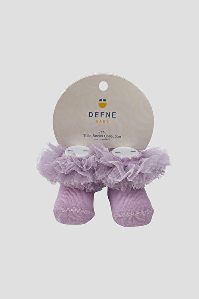 Defne Baby Newborn Baby Girl Tulle Detailed Tutu Soft Purple Booties Socks