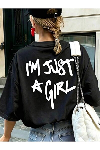 LELVANİ Women's I'M Just Girl Printed Crew Neck T-Shirt