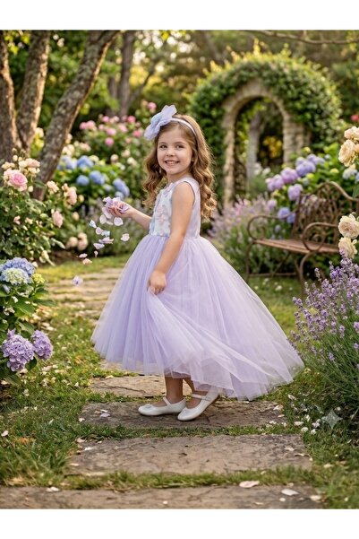 ChatonDor Evening Dress with Floral Embellishments on the Top and Tulle Skirt