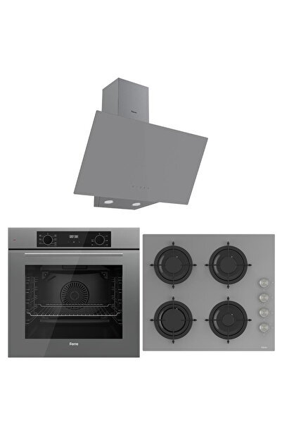 Ferre Flowart Serisi 3'lü Gri Cam Ankastre Set (QBL63CPR-CS208-D079)