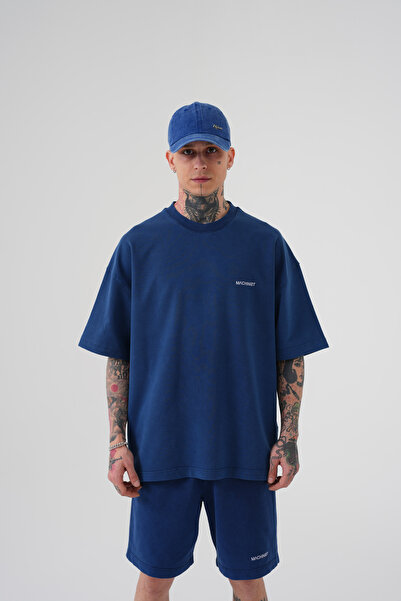 Machinist Tricou oversize pentru bărbați, cu efect degradat, albastru noapte