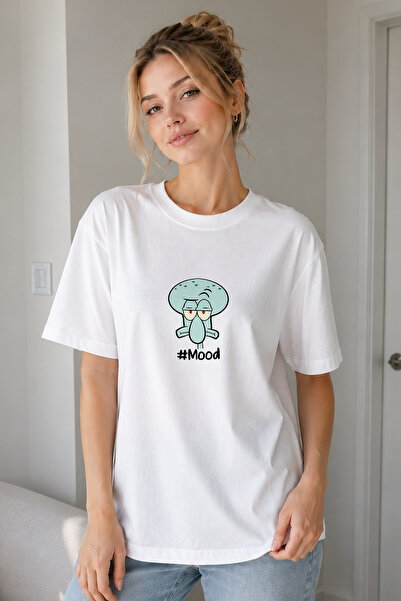 FANA Spongebob Squidward Printed Oversize Unisex 100% Cotton T-Shirt Loose Fi...
