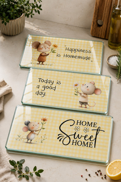 Decorita 3-Piece Glass Cutting Board |   Home Sweet Home |   17cm X 29cm