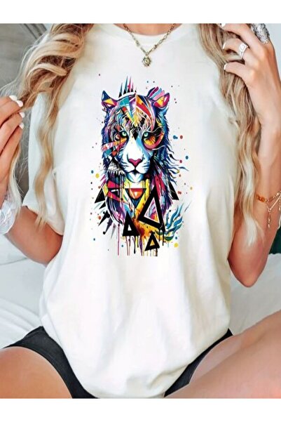 COZYWEAR Colorful Lion Printed Oversize T-Shirt