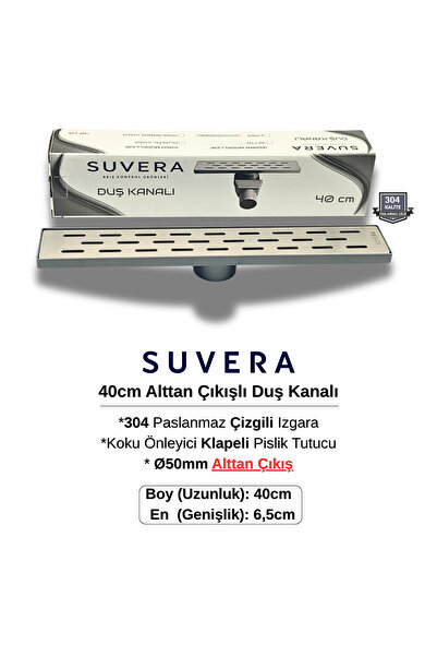 Suvera 40CM 304 Paslanmaz Izgaralı (Alttan Çıkışlı) Koku Önleyici Klapeli Duş...