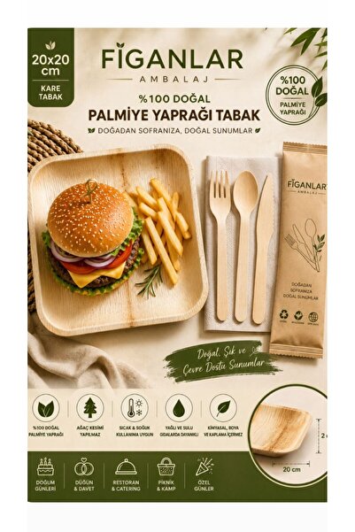 figanlar ambalaj Palmiye Yaprağı Tabak 20x20 cm Kare Doğal Kullan At Sunum ve...