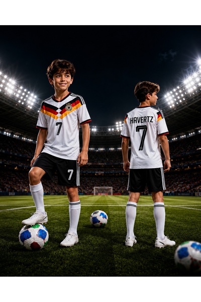 Selvira Almanya Havertz 7 Numara Çocuk Futbol Forması Takımı Beyaz Siyah Tara...