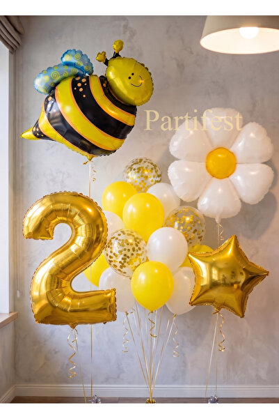 Partifest Bee Arı ve Papatya Konsept Yaş Balon Set Bee Arı ve Papatya Tema Pa...