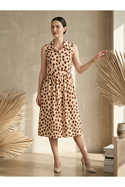 Mish By Styli Cream Sleeveless Polka Dot Midi Dress