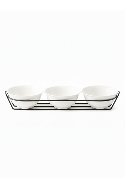 Shallow By Styli 3-Piece Round Porcelain Bowls with Metal Stand, 13cm