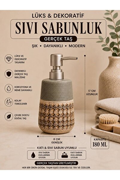 düzenya Ahşap & haki renginde taş sıvı sabunluk