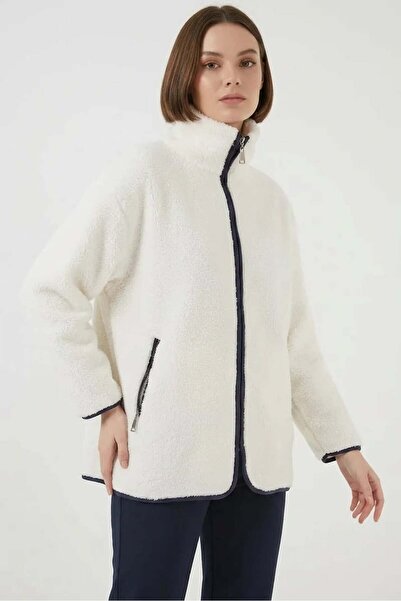 Generic Brand Women's High Collar Plush Navy Blue Coat