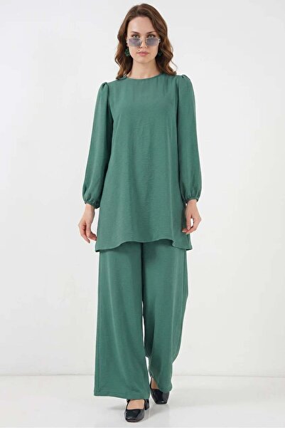 ALFA AKSESUAR 03 Women's Round Neck Long Sleeve Mint Tunic Pants Bottom Top Set