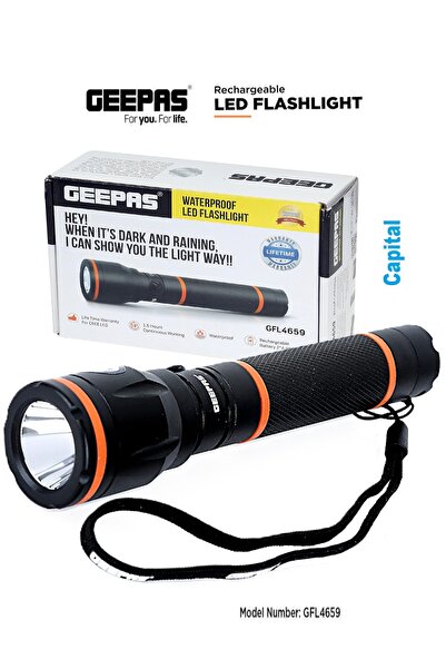 Geepas مصباح LED شديد السطوع قابل لإعادة الشحن ومقاوم للماء جيباس GFL4659 ، أ...