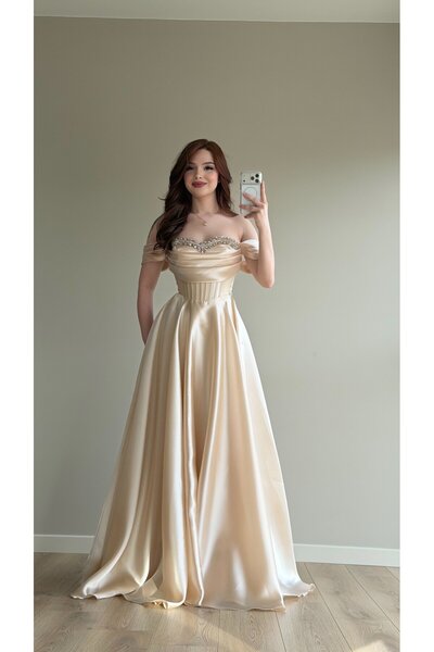 ayşenur Dinçer butik Soft Glam Abiye Krem