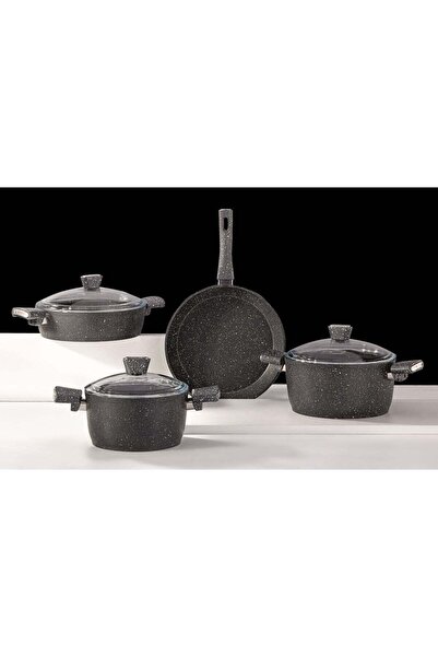 AVCI HOME MAKER Primera Luxury Granitec 7 Piece Non-Stick Cookware Set With Glass Lids, Induction Bottom, Deep Pots, Low Pot & Fry Pan, PFOA Free, Dark Grey
