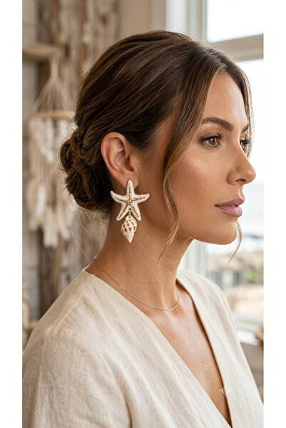 JEWELRY Yaz Esintisi Deniz Yıldızı ve Kabuklu Sallantılı Küpe Seti