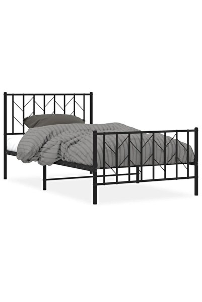 vidaxl Cadru pat metalic cu tăblii de cap/picioare, negru, 100x190 cm