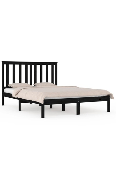 vidaxl Cadru de pat, negru, 140x190 cm, lemn masiv de pin