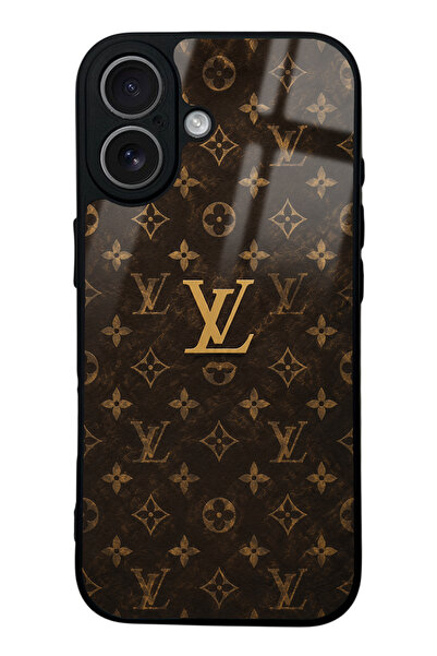Spoyi iPhone 17 Brown Gold LV Tasarımlı Glossy Telefon Kılıfı