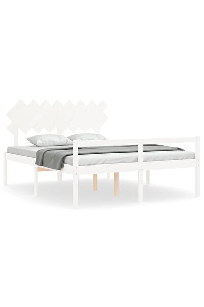 vidaxl Cadru de pat senior cu tăblie, 160x200 cm, alb, lemn masiv