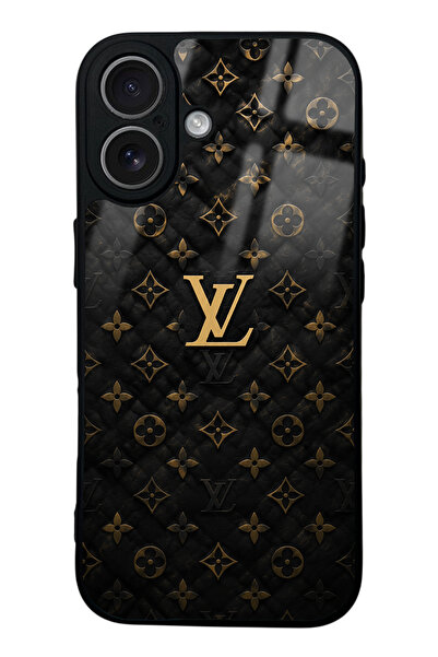Spoyi iPhone 17 Black Gold LV Tasarımlı Glossy Telefon Kılıfı