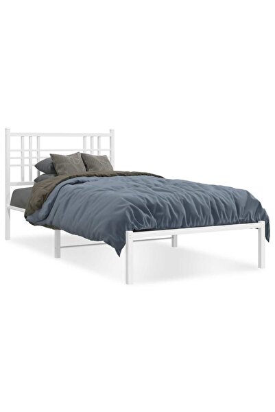 vidaxl Cadru de pat din metal cu tăblie, alb, 107x203 cm