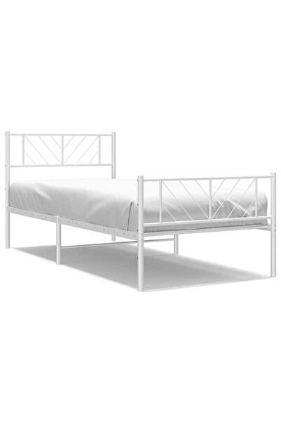 vidaxl Cadru de pat metalic cu tăblie de cap/picioare, alb, 100x190 cm