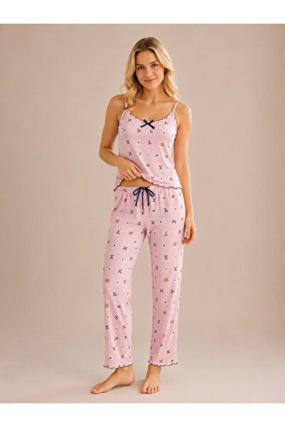 My Hanne Patterned Strappy Women's Pajama Set 2160